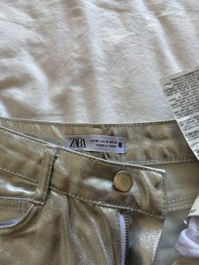 Zara Metallic Straight Jeans Silver