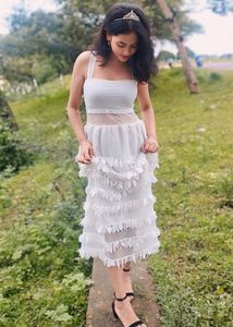 Elegant White Tiered Dress with Tiara