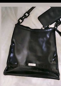 F&amp;CO Black Patent Leather Tote Bag