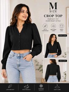 Black Crop Top with Puff Sleeves