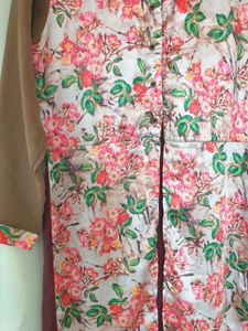 Brown Floral Print Kurta Top