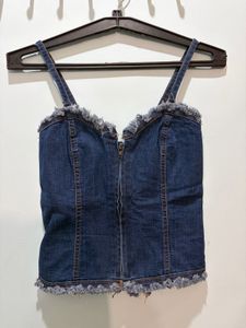 Denim Corset Top with Zipper