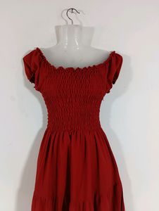 Red Plain Casual Dress (Women)