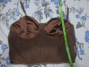Brown Mesh Corset Top with Chain Straps