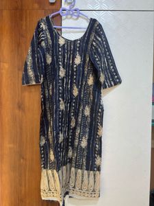 Ethnic Blue &amp; Beige Kurta Set with Shaded Dupatta