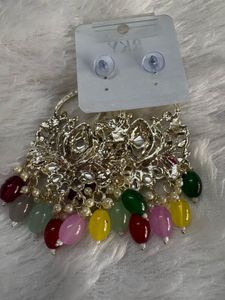 Colorful Kundan Chandbali Earrings