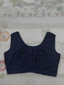 Navy Blue Sleeveless Silk Blouse with lining