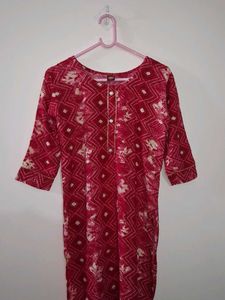 Red Geometric Jaipuri Print Kurta