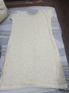 Elegant Cream Lace Kurta Medium Size