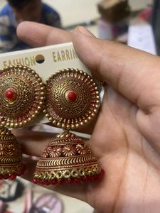 Red & Gold Jhumka Earrings