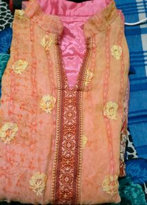 Pink Floral Embroidered Kurti
