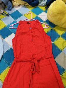 Vibrant Orange Button-Down Midi Dress