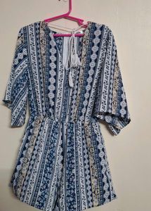 Boho Print Romper with Tassels