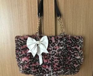 Chic Leopard Print Faux Fur Tote Bag