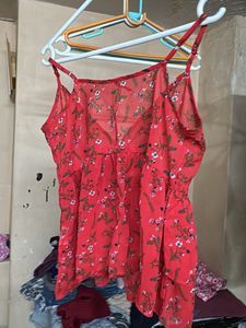 Chic Red Floral Cami Top
