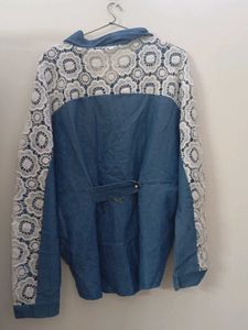 Denim Lace Sleeve Shirt