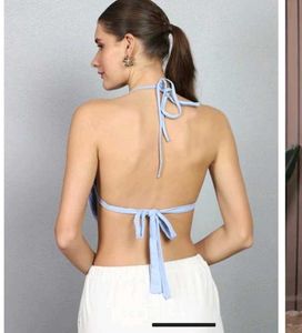 Light Blue Halter Neck Crop Top