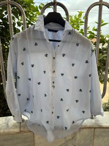 Light Blue Embroidered Cotton Top