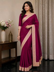 Elegant Pink Saree with Golden Border