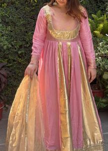 Elegant Pink &amp; Gold Anarkali Gown without bottom