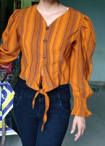 musturad yellow with geometric printed top