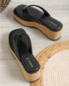 Shein slip on open toe Black Wedge Platform heels