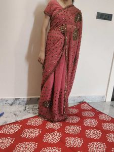 Elegant Pink Embellished Saree