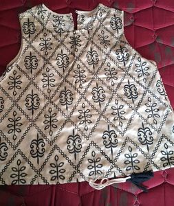 Cream & Black Printed Sleeveless Top