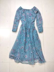Light Blue Floral Print Midi Dress