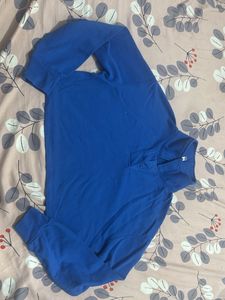 Blue Long Sleeve Button Neck Top