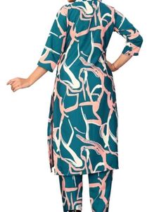 Teal Abstract Print Kurta Set