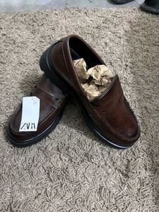 Zara Brown Leather Penny Loafers