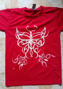 Hand-Painted Red Butterfly T-Shirt
