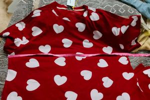 Red Heart Print Pajama Set