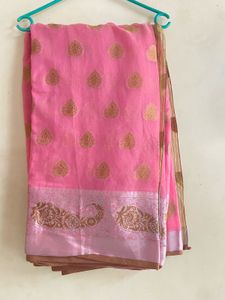 Elegant Pink Silk Saree with Gold Border
