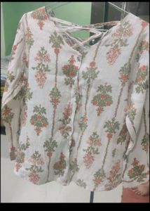White Kurta with Floral Print