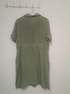 Olive Green Button-Up Shirt Dress