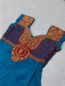 Elegant Blue Kurti with Intricate Gold Embroidery