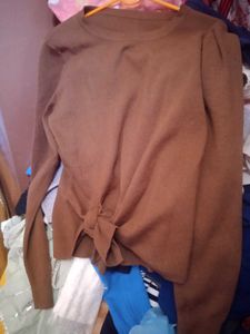 Brown Tie-Front Long Sleeve Top
