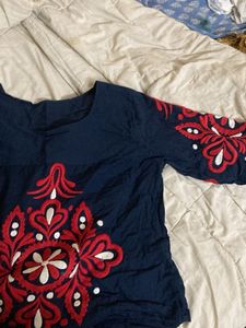 SALEE ‼️Boho Embroidered Navy Blue Long Sleeve T