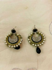 Stunning Pearl and Black Stone Earrings