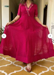 Vibrant Pink Leheriya Anarkali Dress