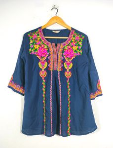 Navy Blue Floral Embroidery Tunics (Women's)