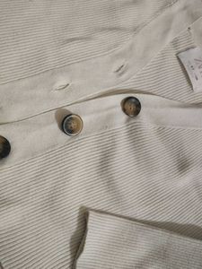 ZARA Cream Ribbed Knit Button-Up Cardigan