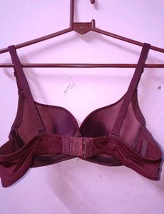 Burgundy Lace Trim Padded Bra