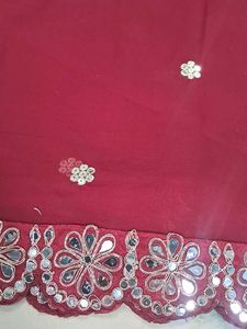 Maroon Saree with Mirror Work Border