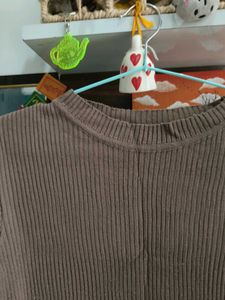 Brown Ribbed Long Sleeve Top