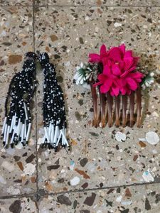 Beaded Tassel Earrings & Floral Hair Comb