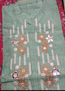 Elegant Mint Kurta meterial with Embroidery