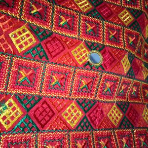 Red Phulkari Embroidery Mirror Dupatta